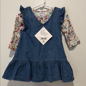 Blueberi Boulevard Denim Dress with Floral Sleeves
